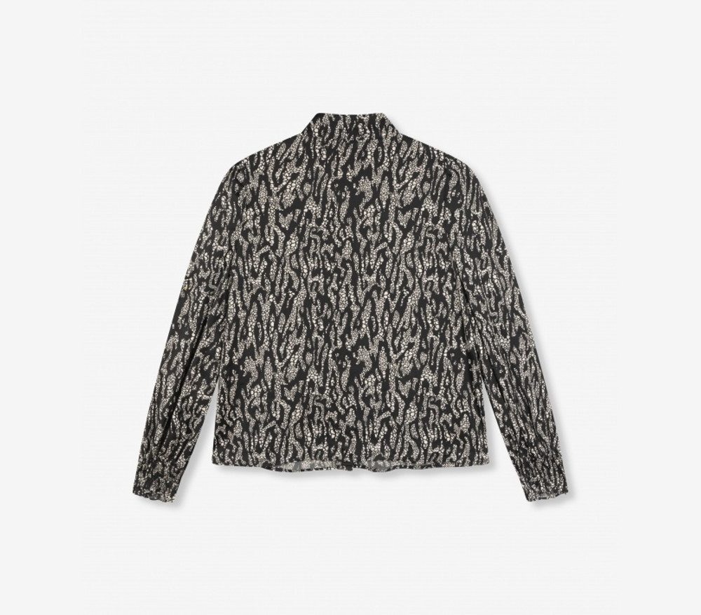 Ladies Woven Animal High Neck Top Zwart Ladies Woven Animal High Neck Top Zwart