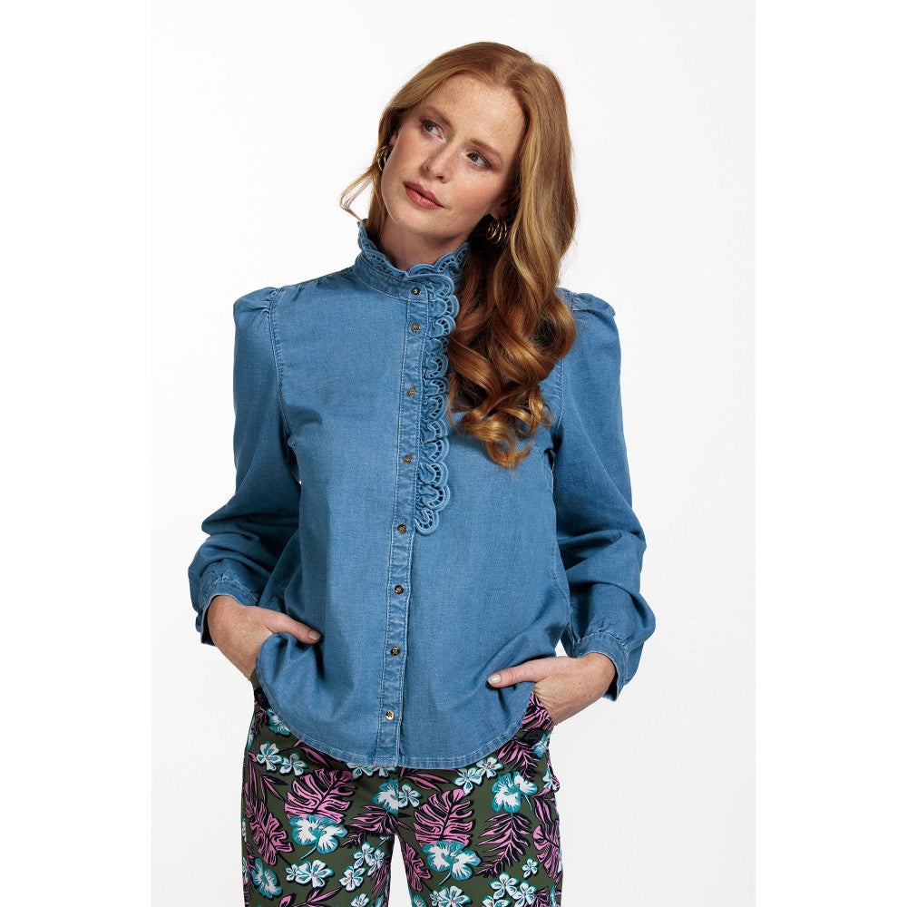 Lia Jeans Broderie Blouse Blauw KL Lia Jeans Broderie Blouse Blauw KL
