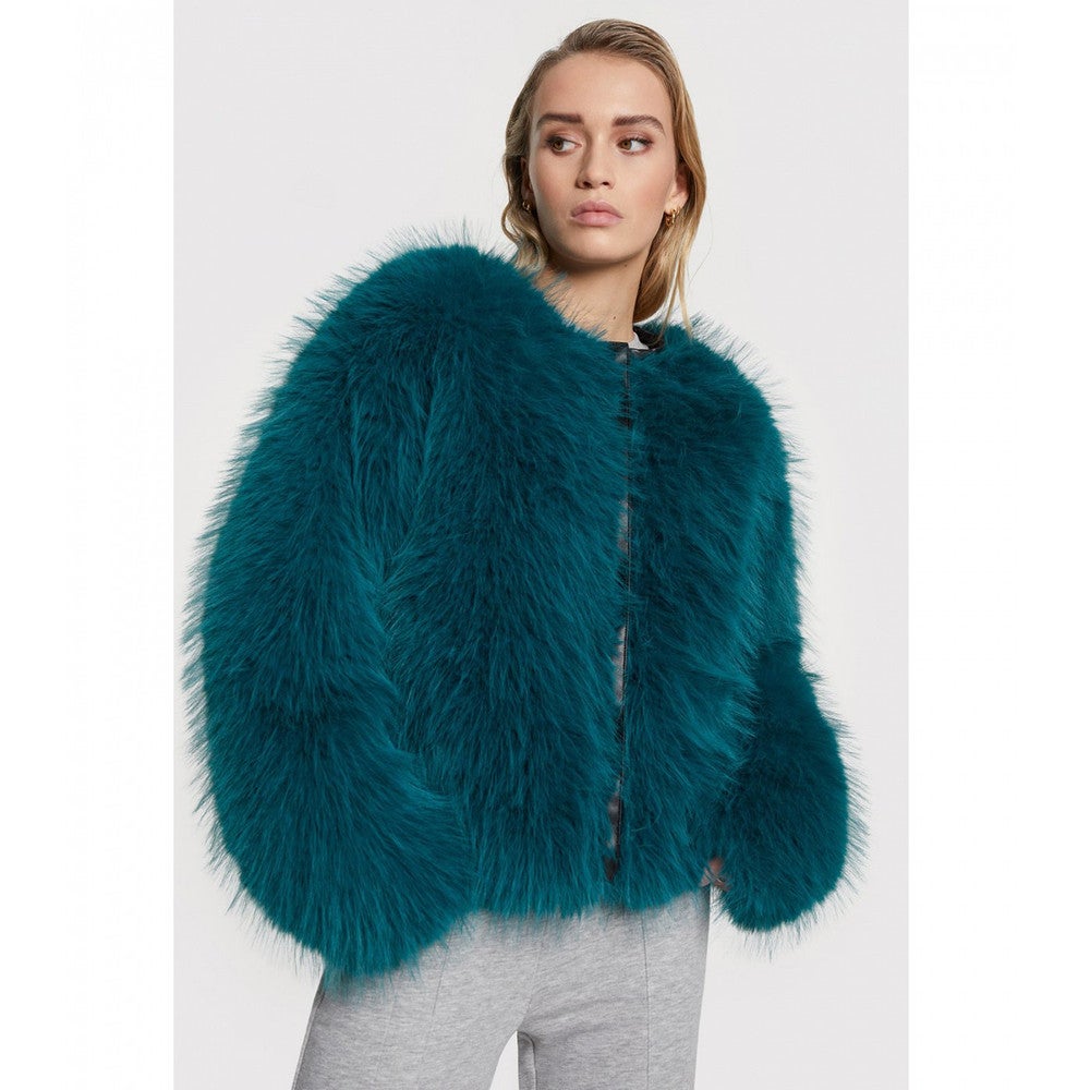 Ladies Woven Faux Fur Short Coat Blauw KL Ladies Woven Faux Fur Short Coat Blauw KL