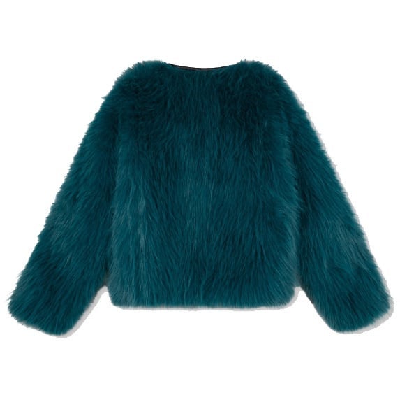 Ladies Woven Faux Fur Short Coat Blauw KL Ladies Woven Faux Fur Short Coat Blauw KL