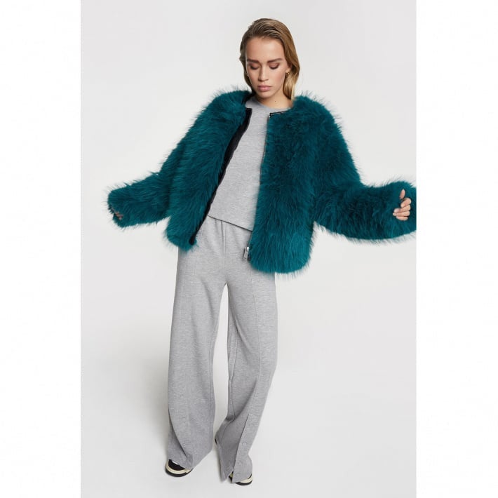 Ladies Woven Faux Fur Short Coat Blauw KL Ladies Woven Faux Fur Short Coat Blauw KL