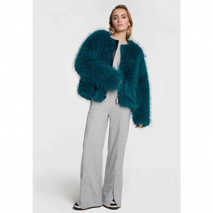 Ladies Woven Faux Fur Short Coat Blauw KL Ladies Woven Faux Fur Short Coat Blauw KL