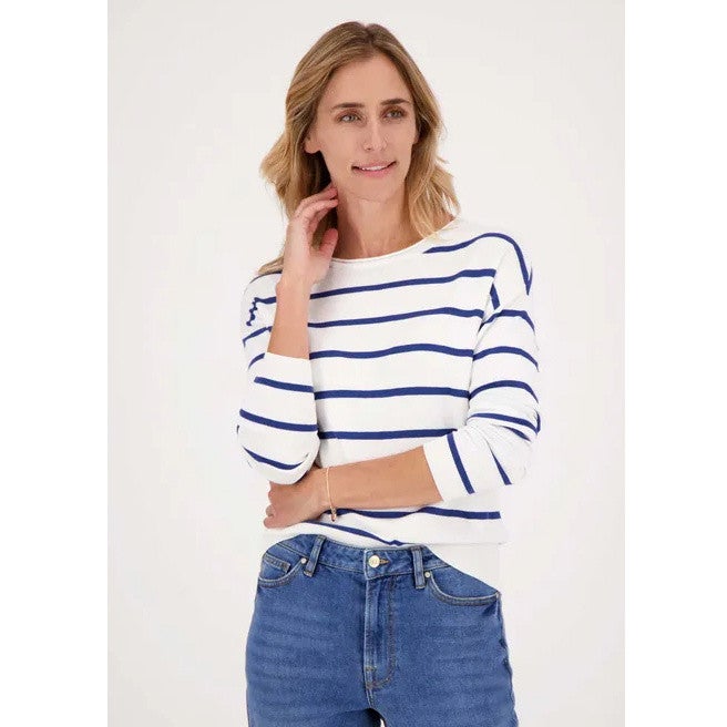 Fijngebreide Trui Off White Kobaltblauw Fijngebreide Trui Off White Kobaltblauw