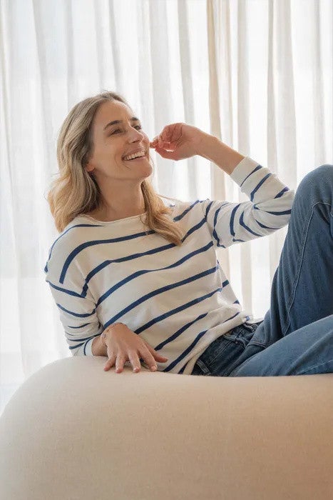 Fijngebreide Trui Off White Kobaltblauw Fijngebreide Trui Off White Kobaltblauw