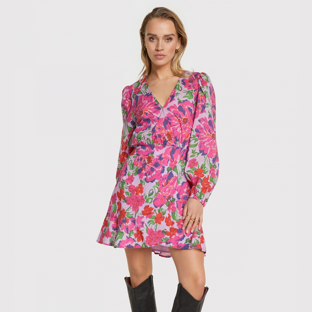 Ladies Woven Painted Flower Broderie Dress Groen KL Ladies Woven Painted Flower Broderie Dress Groen KL