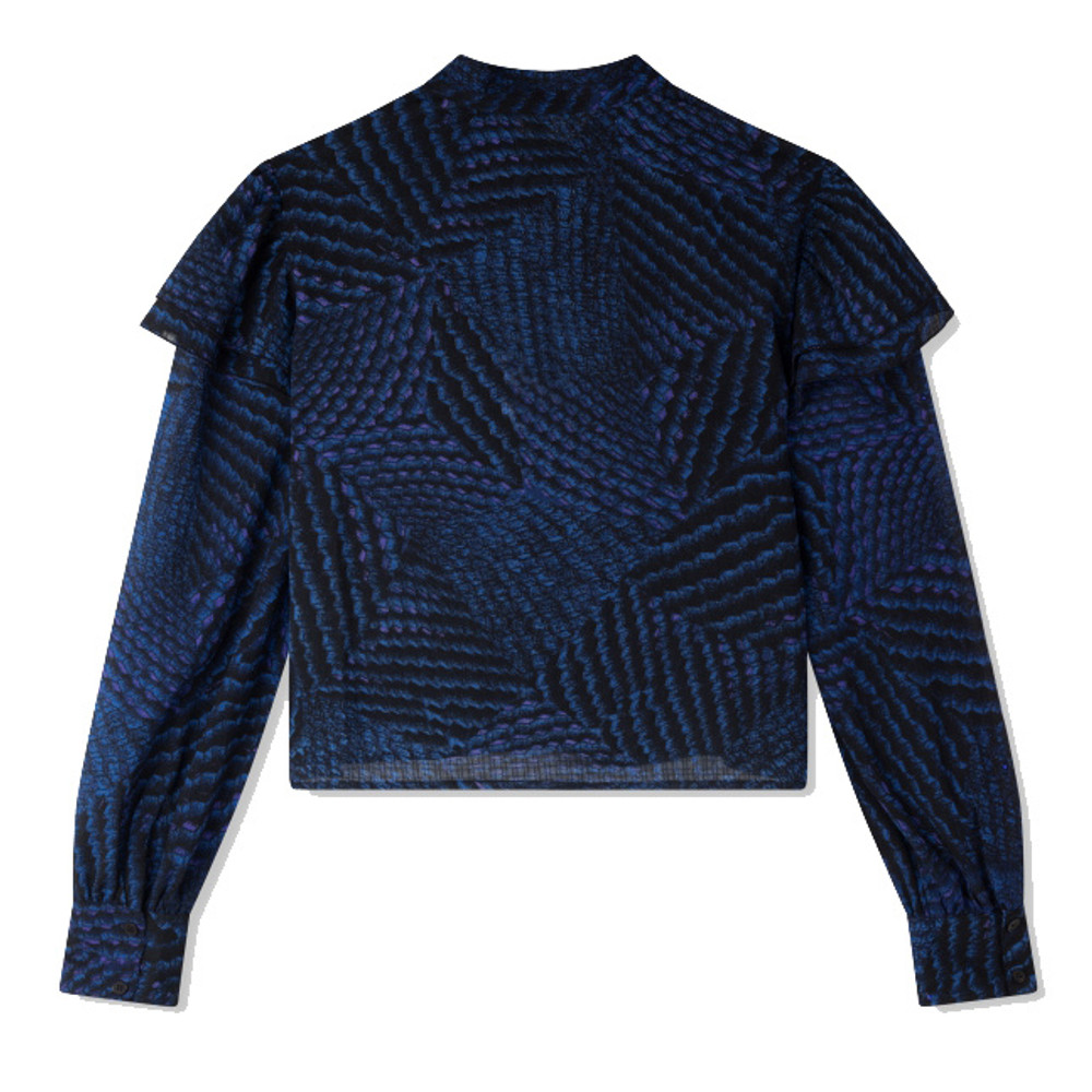 Ladies Woven Graphic Ruffle Blouse Donker Blauw KL Ladies Woven Graphic Ruffle Blouse Donker Blauw KL