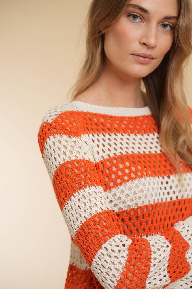 Pullover crochet striped Wit Pullover crochet striped Wit