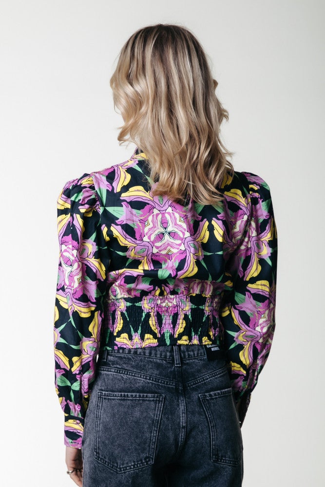 Chaya Graphic Flower Puff Sleeve Cropped Top Multi KL Chaya Graphic Flower Puff Sleeve Cropped Top Multi KL