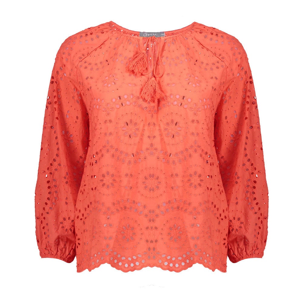 Top l/s, crochet + tassles Oranje KL Top l/s, crochet + tassles Oranje KL