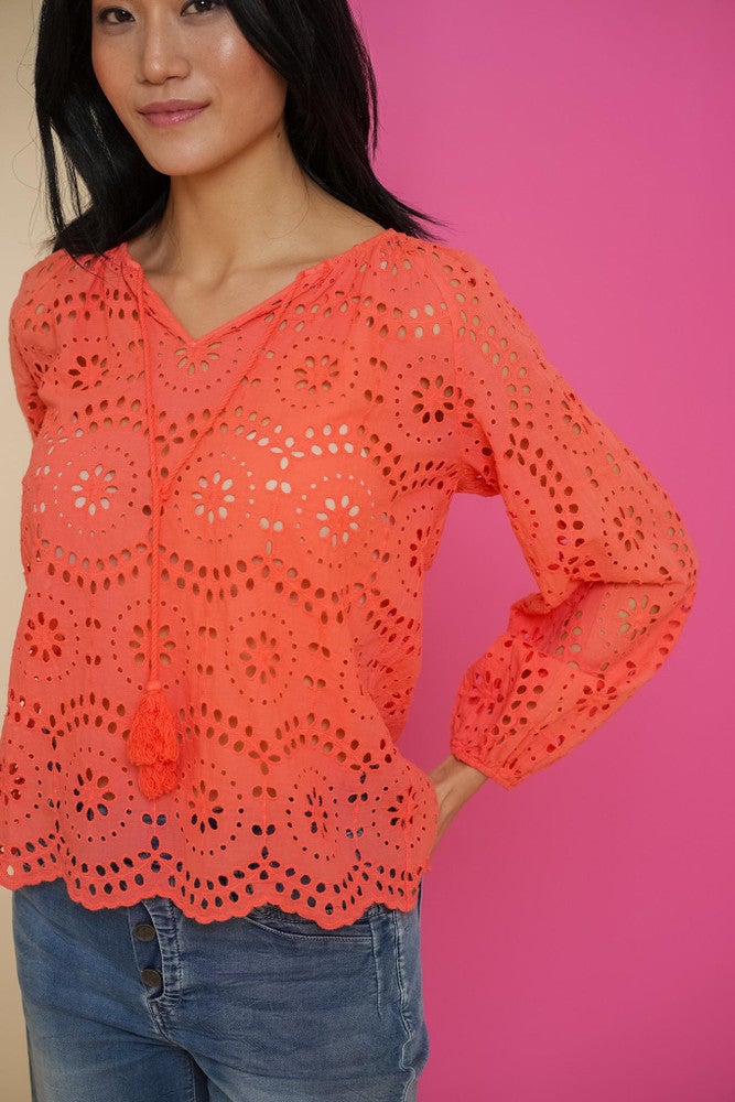Top l/s, crochet + tassles Oranje KL Top l/s, crochet + tassles Oranje KL