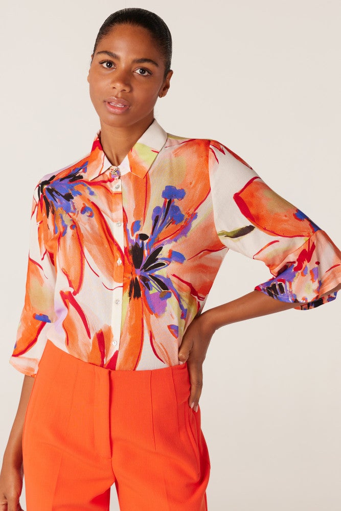 wbf773 woven print blouse 3/4 sleeve Oranje KL wbf773 woven print blouse 3/4 sleeve Oranje KL