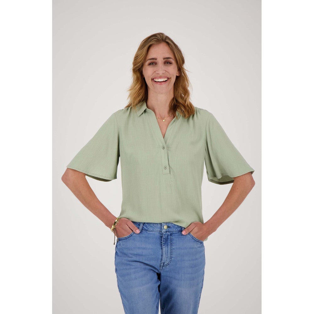 blouse met korte mouw en knoopdetail Groen KL blouse met korte mouw en knoopdetail Groen KL