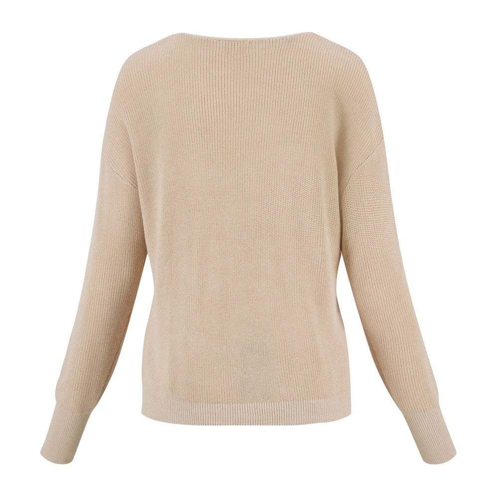 fijngebreide trui met v-hals Beige KL fijngebreide trui met v-hals Beige KL