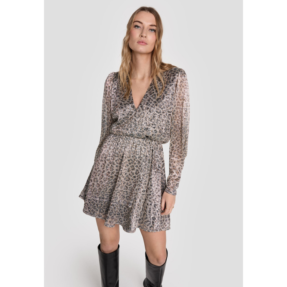 Ladies knitted leopard shiny wrap dress Multi KL Ladies knitted leopard shiny wrap dress Multi KL