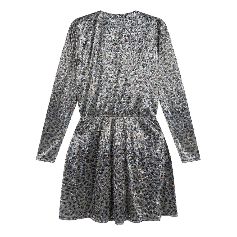 Ladies knitted leopard shiny wrap dress Multi KL Ladies knitted leopard shiny wrap dress Multi KL