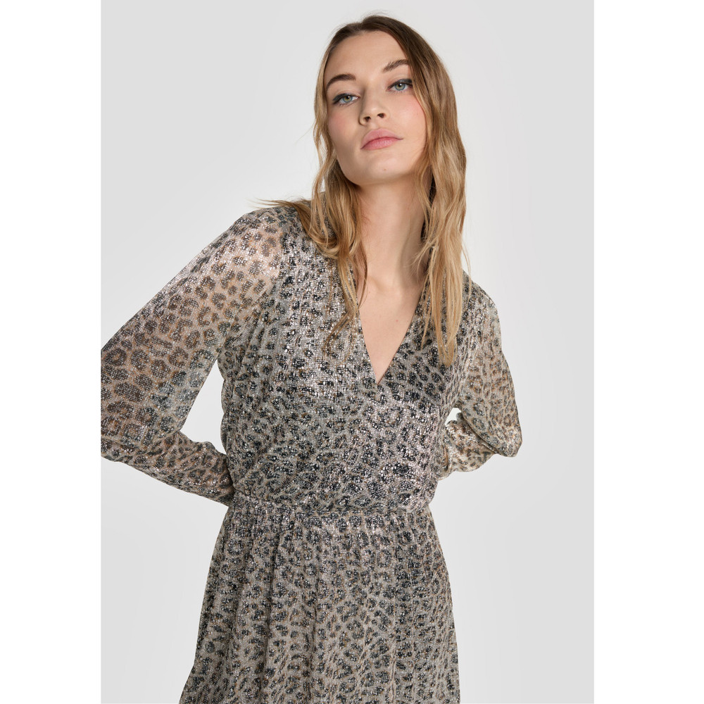 Ladies knitted leopard shiny wrap dress Multi KL Ladies knitted leopard shiny wrap dress Multi KL