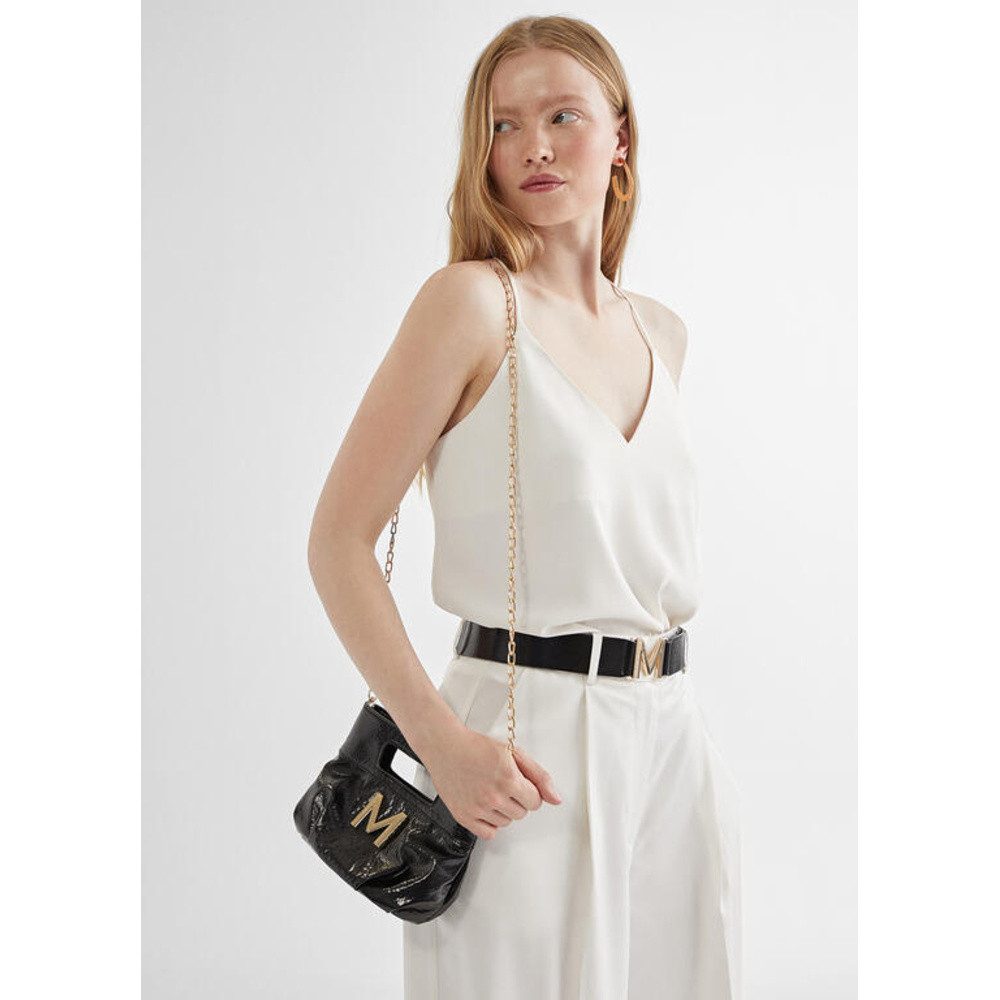 Handtas met tranjes en glanzende details Zwart KL Handtas met tranjes en glanzende details Zwart KL