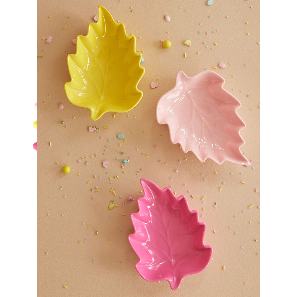 Leaf Condiment Dish - set of 3 Pink Yellow Fuchsia Roze KL Leaf Condiment Dish - set of 3 Pink Yellow Fuchsia Roze KL