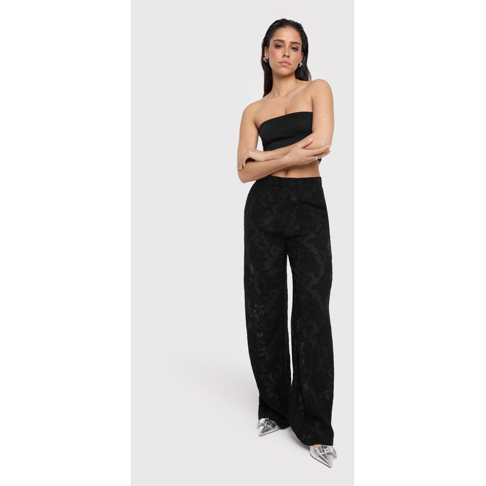 Ladies Woven Burn Out Jacquard Pants Zwart Ladies Woven Burn Out Jacquard Pants Zwart