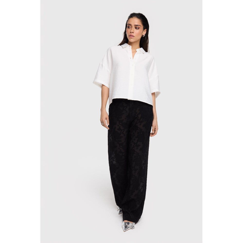 Ladies Woven Burn Out Jacquard Pants Zwart Ladies Woven Burn Out Jacquard Pants Zwart