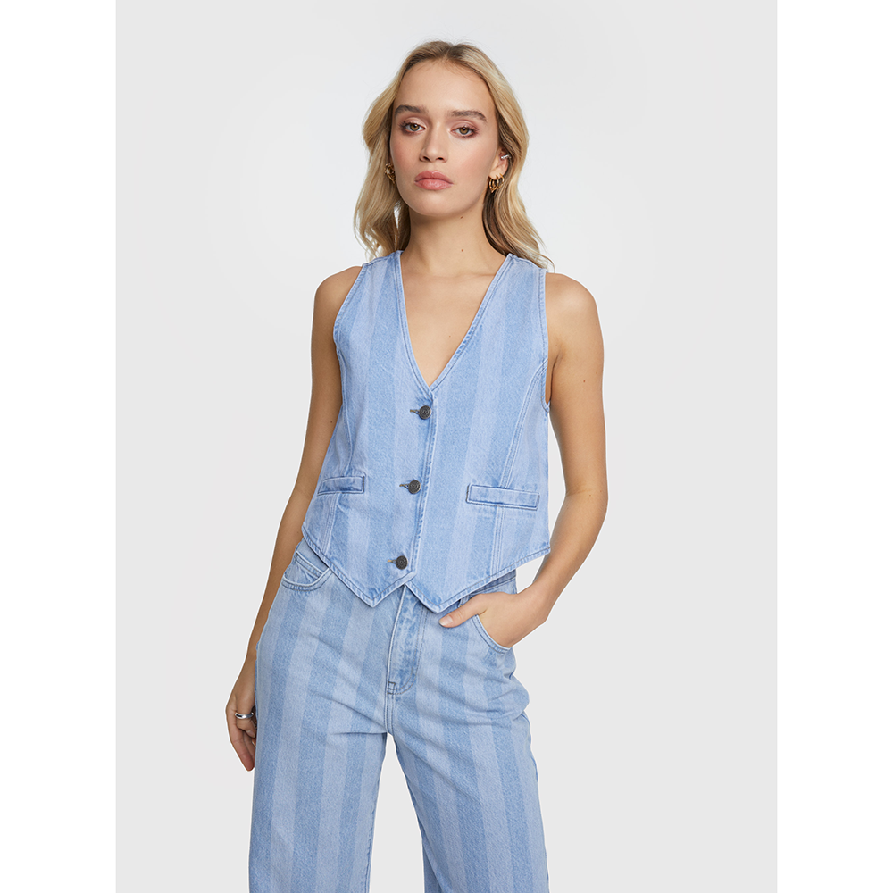 Ladies woven stripe denim waistcoat Blauw Ladies woven stripe denim waistcoat Blauw