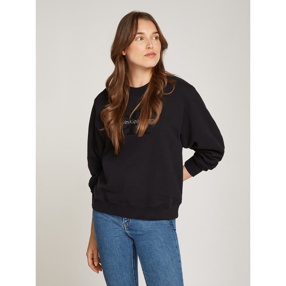 Chenille Monologo Crewneck Zwart KL Chenille Monologo Crewneck Zwart KL