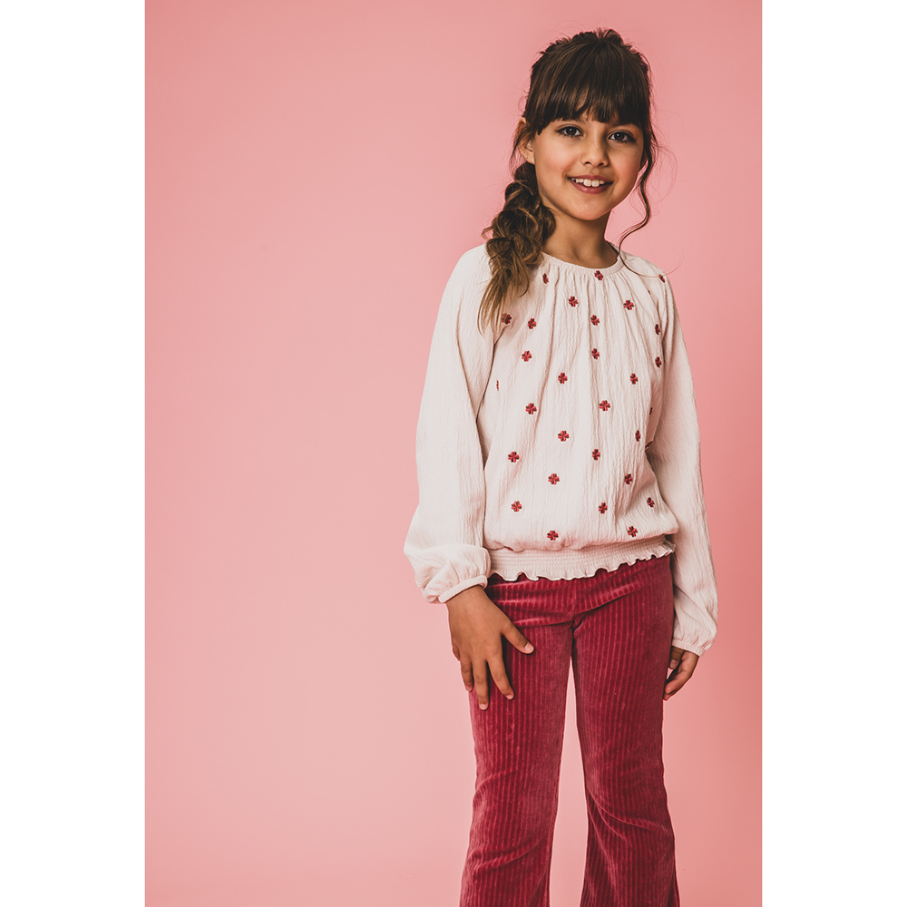 Little Jersey Embroidery Top Flowers Off White Little Jersey Embroidery Top Flowers Off White