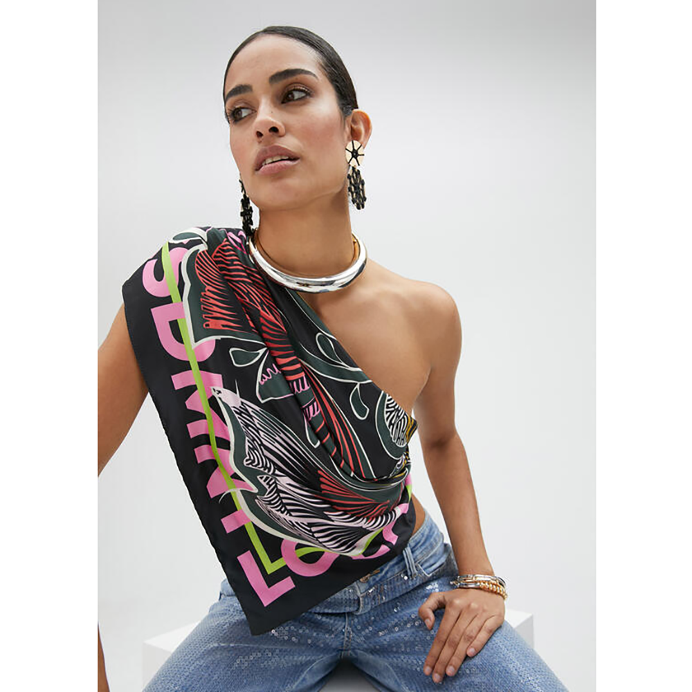 Satijnen sjaal met weelderige bladeren Multi Satijnen sjaal met weelderige bladeren Multi