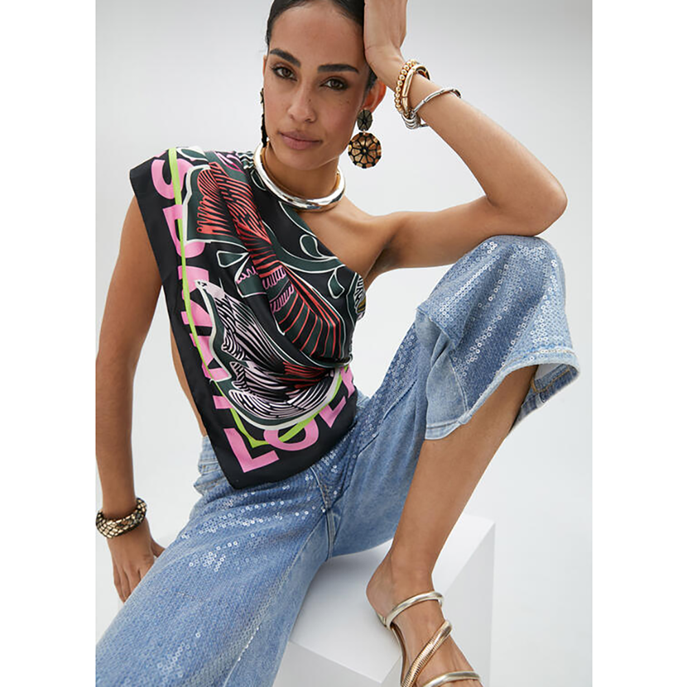 Satijnen sjaal met weelderige bladeren Multi Satijnen sjaal met weelderige bladeren Multi