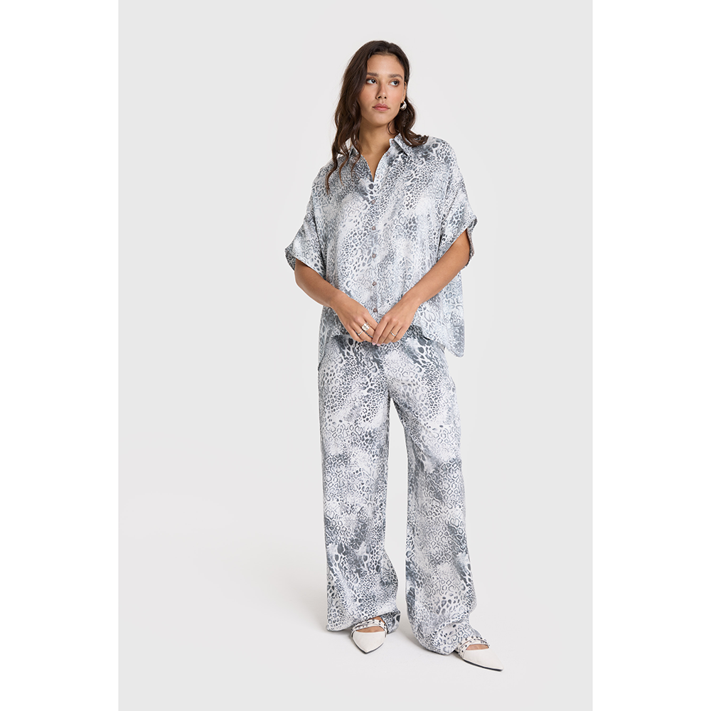 Ladies Woven Animal Wide Leg Pants Grijs Ladies Woven Animal Wide Leg Pants Grijs