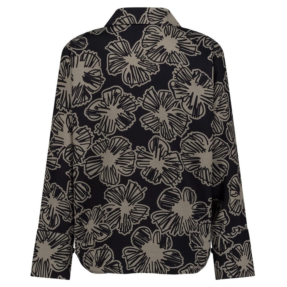 Ragna flower satin blouse Zwart 1 Ragna flower satin blouse Zwart 1