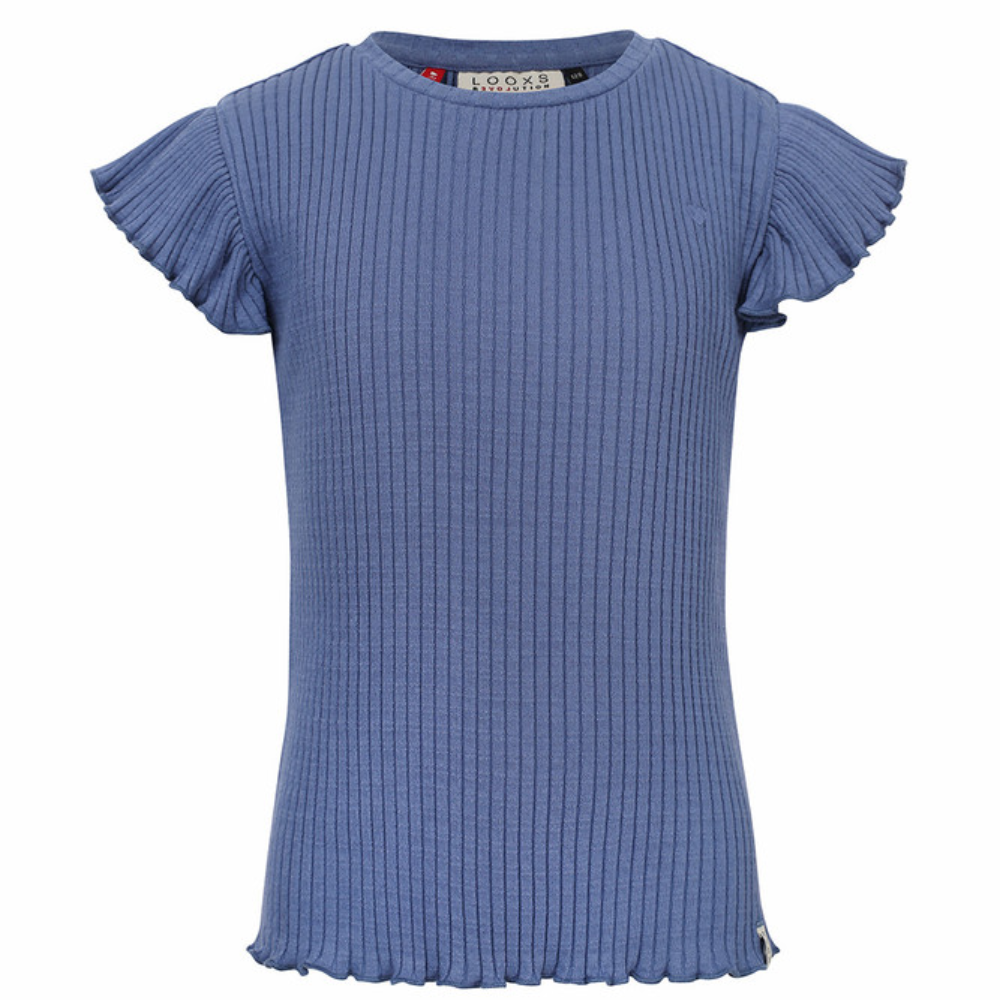 Little T-shirt Short Sleeve With Ruffle Blauw Little T-shirt Short Sleeve With Ruffle Blauw