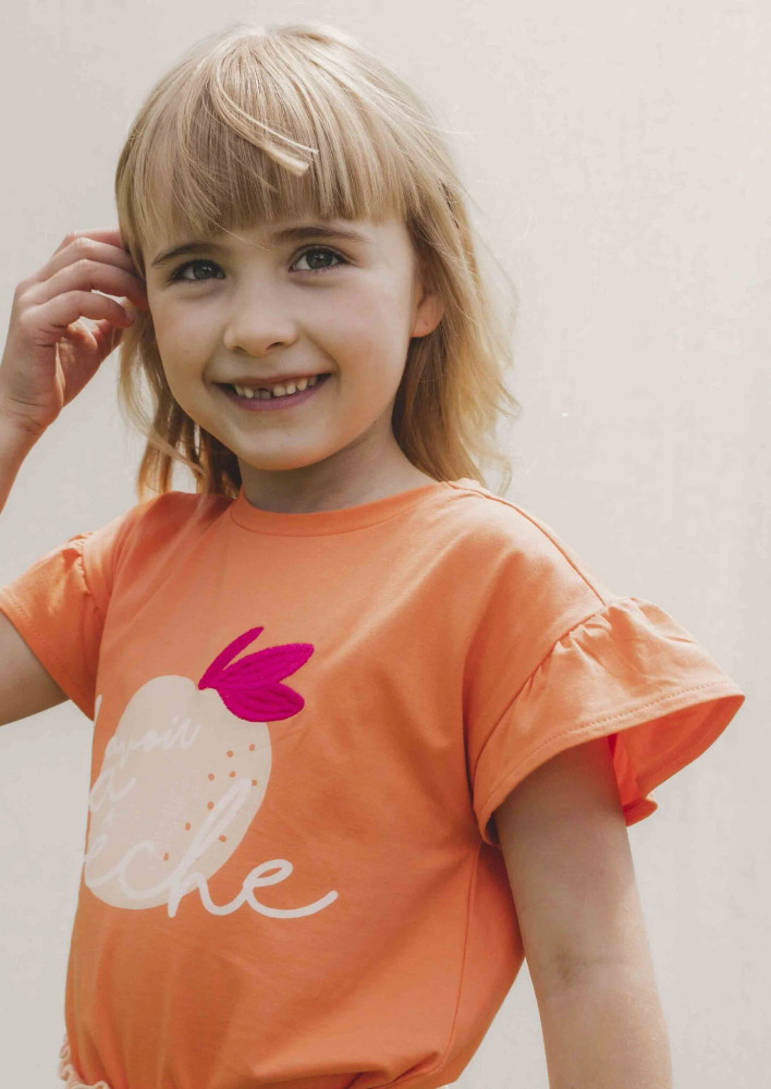 Little T-shirt Ruffled Short Sleeve Peche Oranje Little T-shirt Ruffled Short Sleeve Peche Oranje
