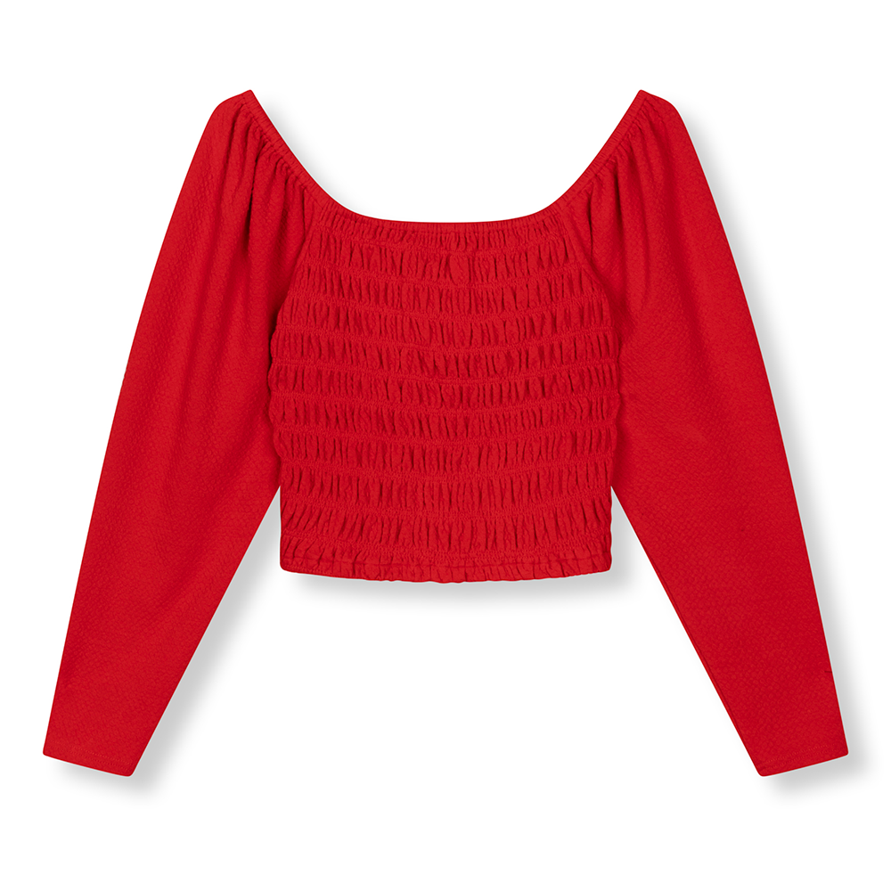 Ladies Knitted Puffed Shoulder Top Cherry Rood Ladies Knitted Puffed Shoulder Top Cherry Rood