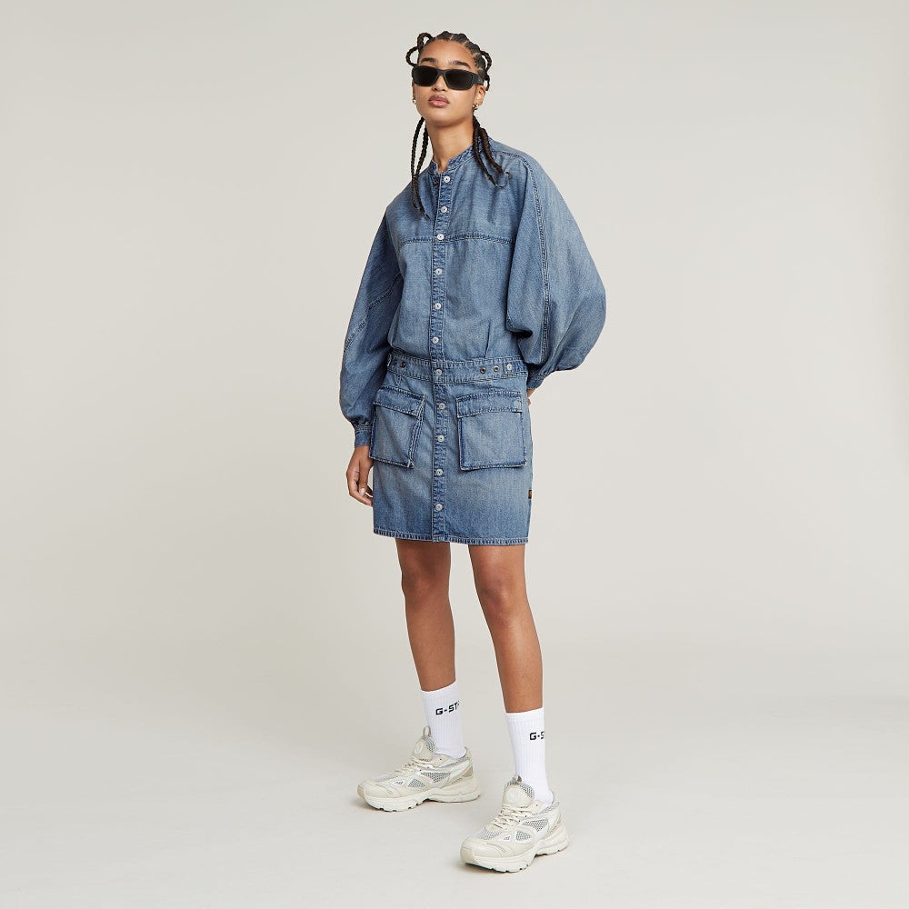 Macro Balloon Dress l\s wmn Blauw Macro Balloon Dress l\s wmn Blauw