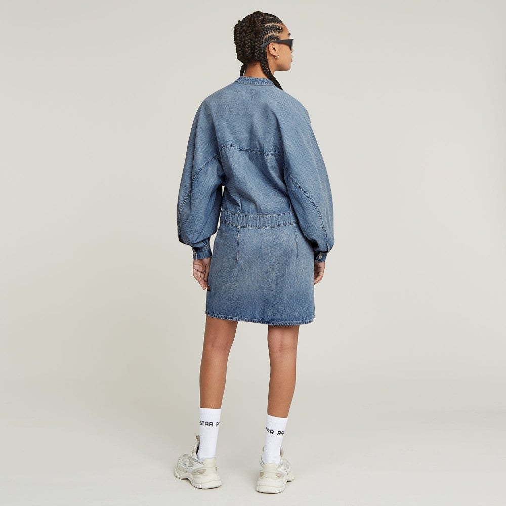 Macro Balloon Dress l\s wmn Blauw Macro Balloon Dress l\s wmn Blauw