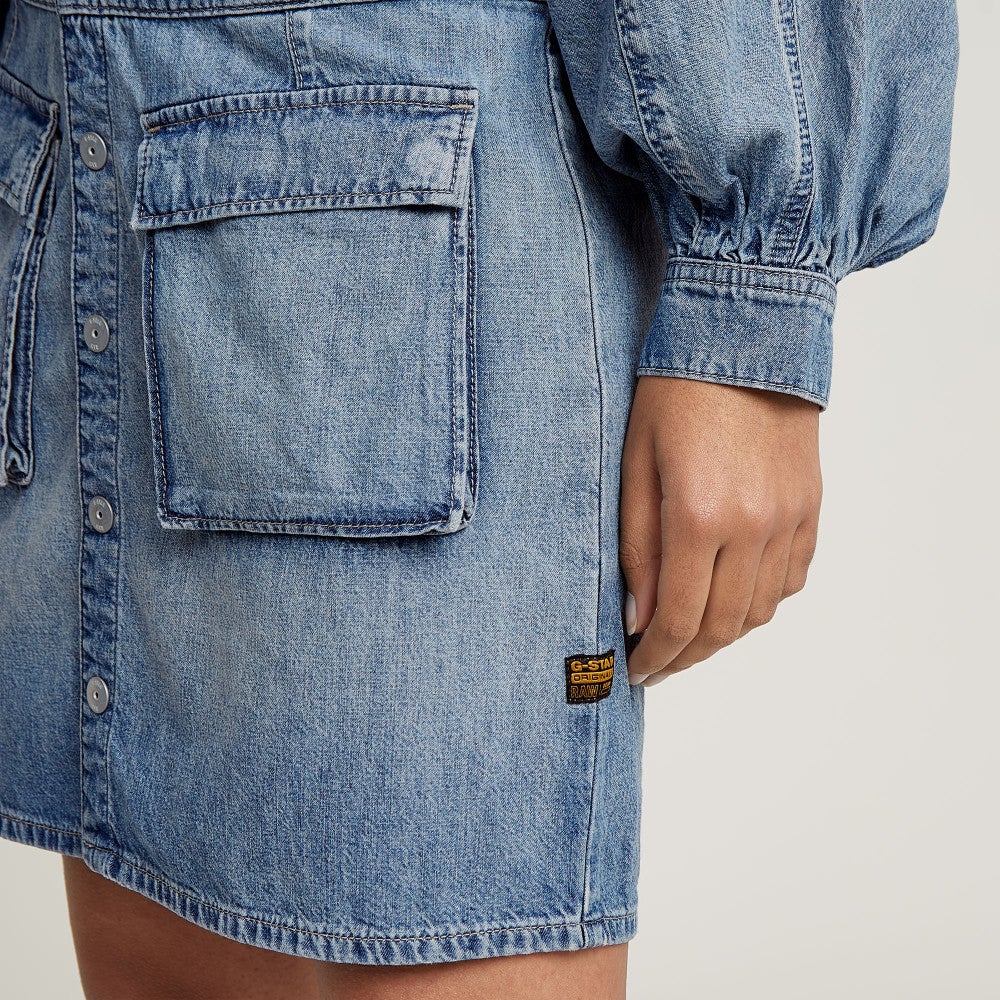 Macro Balloon Dress l\s wmn Blauw Macro Balloon Dress l\s wmn Blauw