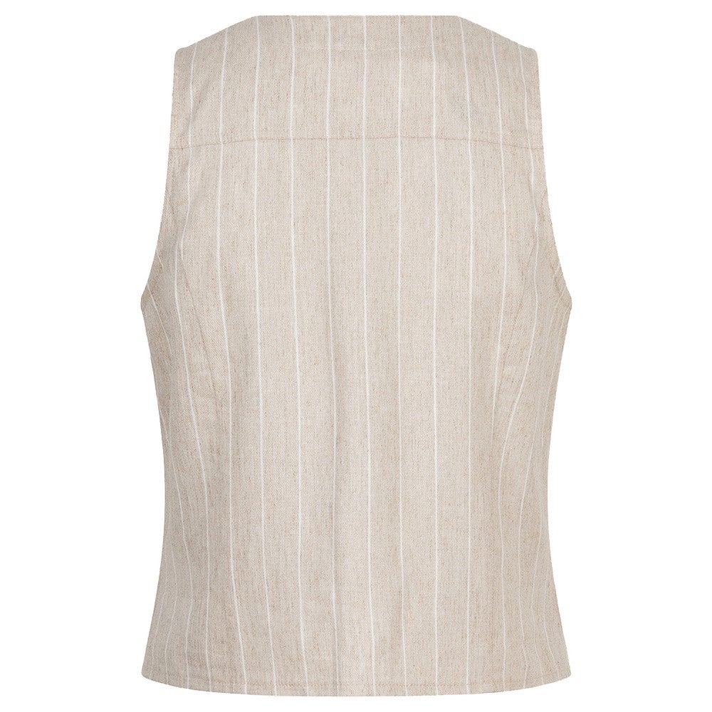 Gilet linen stripe Zand Gilet linen stripe Zand
