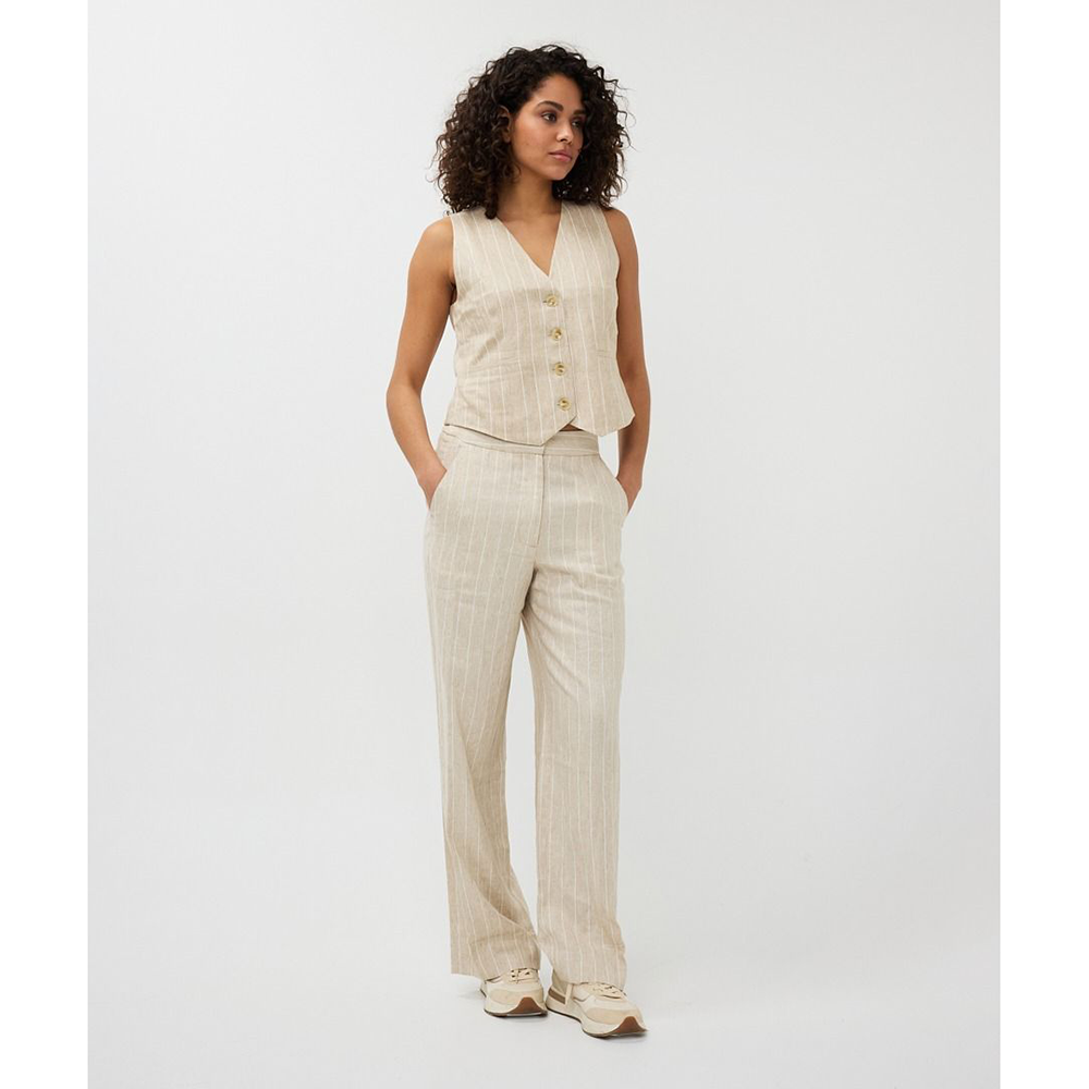 Gilet linen stripe Zand Gilet linen stripe Zand