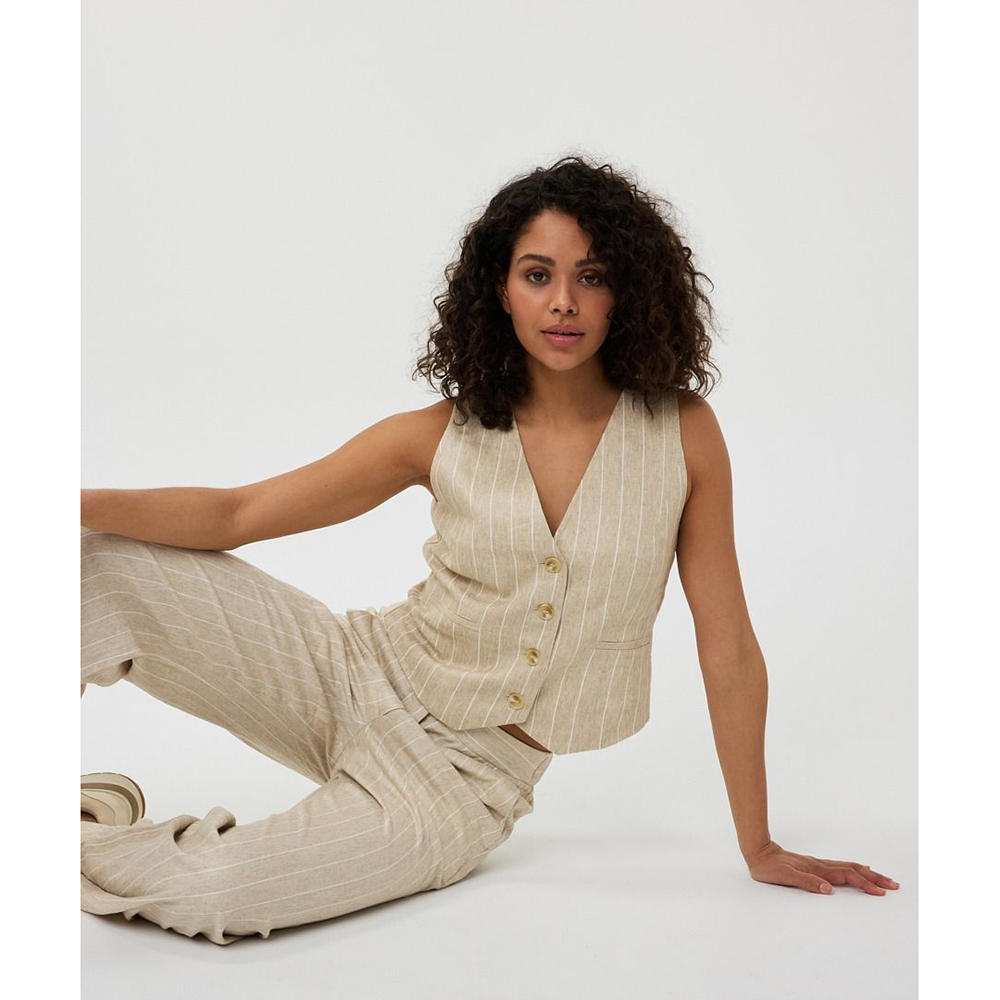 Gilet linen stripe Zand Gilet linen stripe Zand