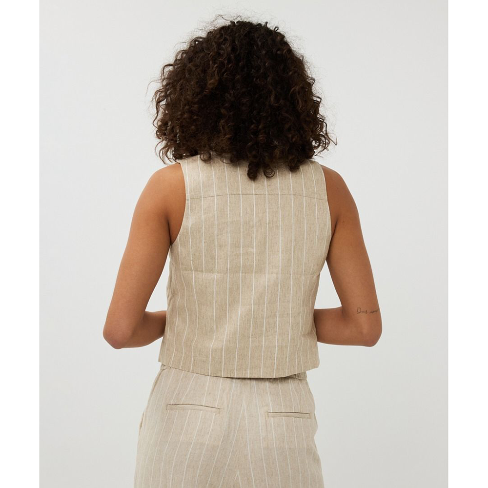Gilet linen stripe Zand Gilet linen stripe Zand