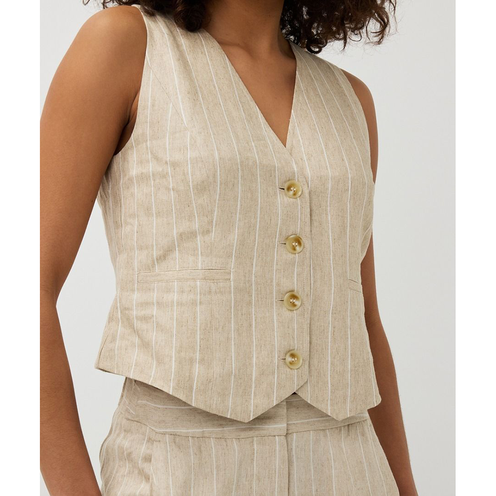 Gilet linen stripe Zand Gilet linen stripe Zand