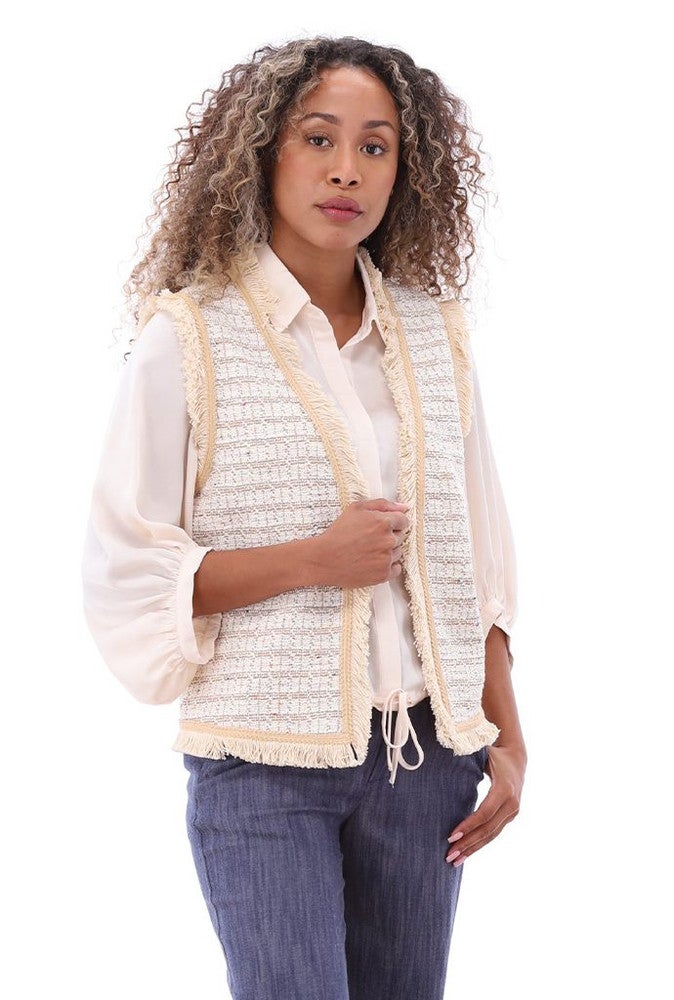 Gilet Met Franjes A873 Beige Gilet Met Franjes A873 Beige