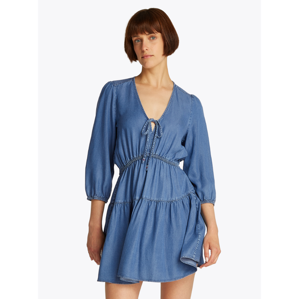 TJW Chambray Mini Dress Ext Blauw TJW Chambray Mini Dress Ext Blauw