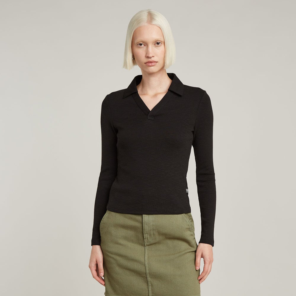 Polo slim l\s wmn Zwart 1 Polo slim l\s wmn Zwart 1