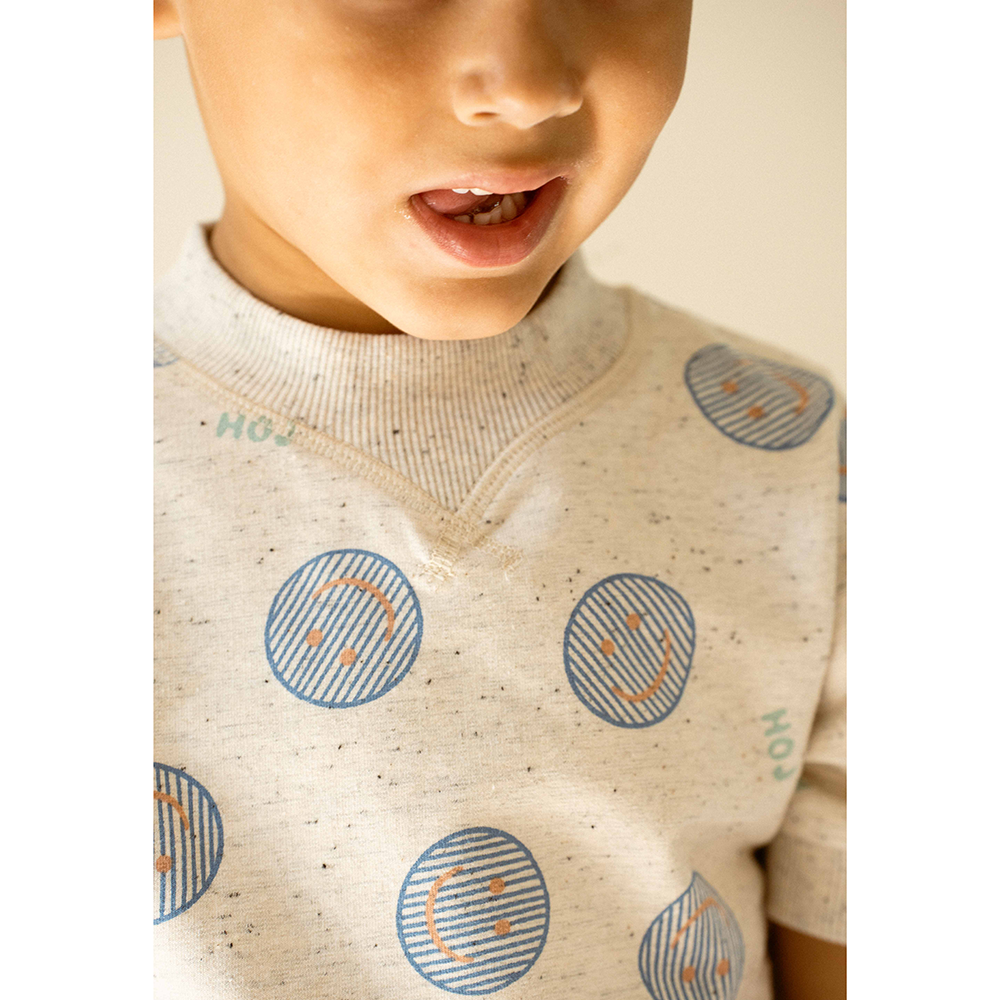 Ribbed Tee Smileys AOP Blauw Ribbed Tee Smileys AOP Blauw