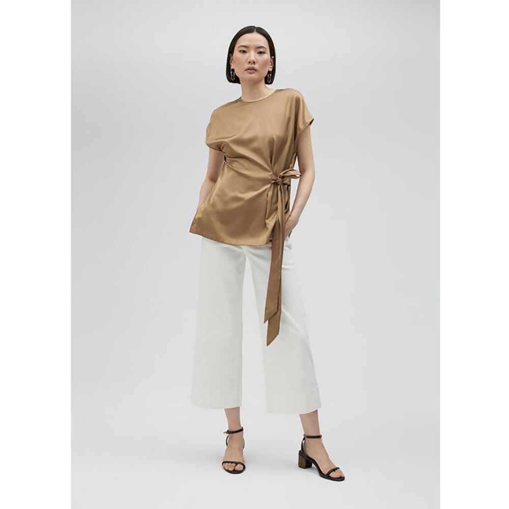 Satijnen blouse met riem Bruin 1 Satijnen blouse met riem Bruin 1