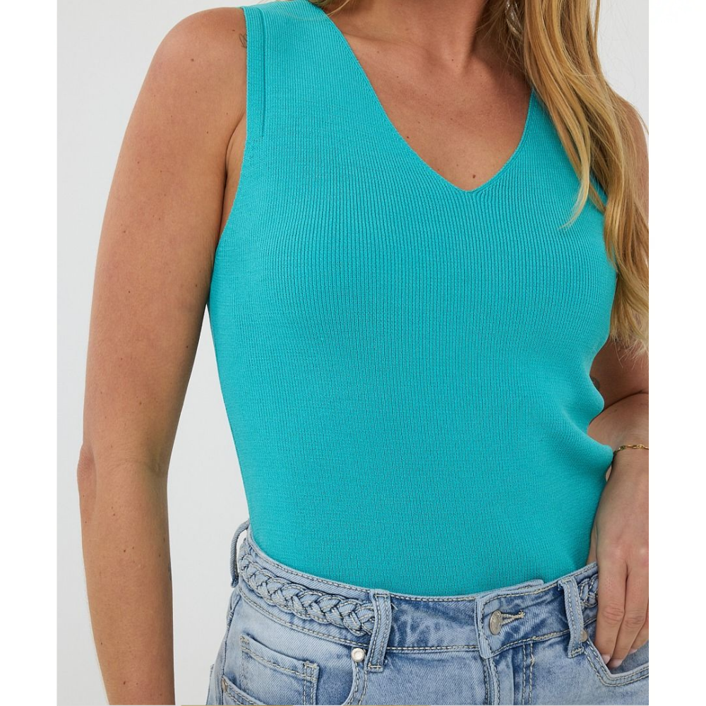 Top rib V-neck Sleeveless Blauw Top rib V-neck Sleeveless Blauw