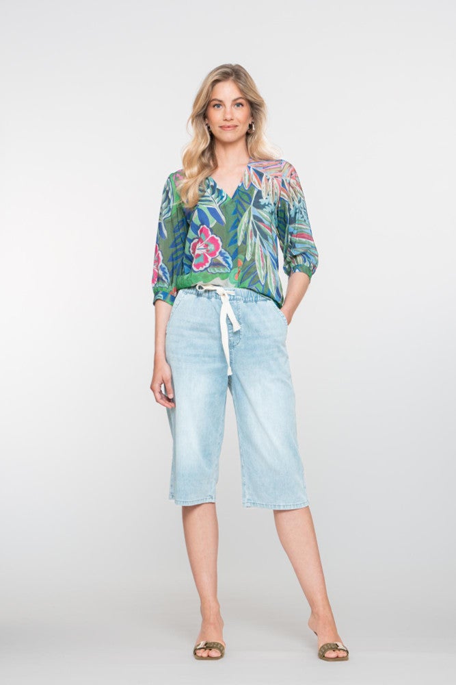 Blouse Met Tropische Print Blauw Blouse Met Tropische Print Blauw