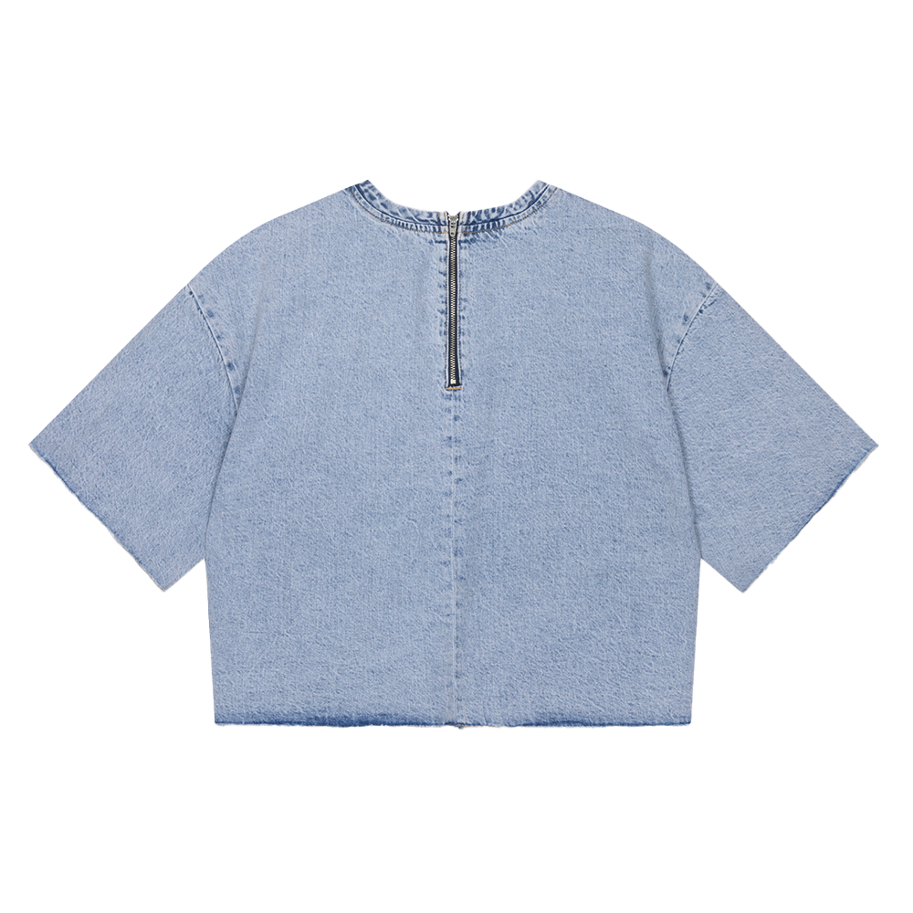 Ladies Woven Flowy Denim Top Licht Blauw Ladies Woven Flowy Denim Top Licht Blauw